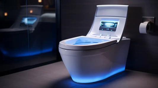 Close view of a bidet seat attachment on a toilet