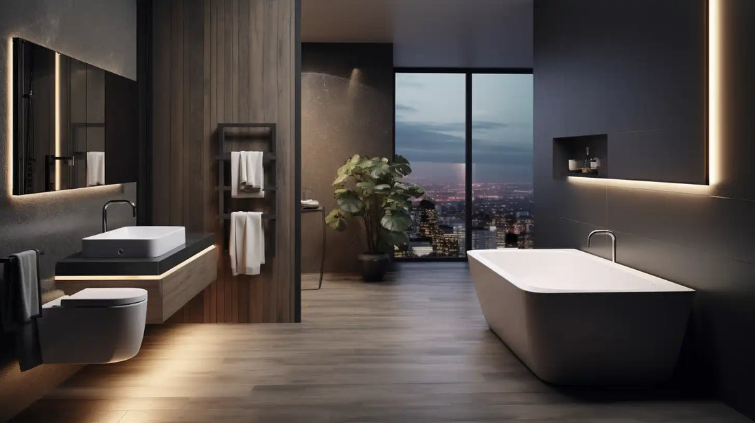 modern luxury bathroom wide shot