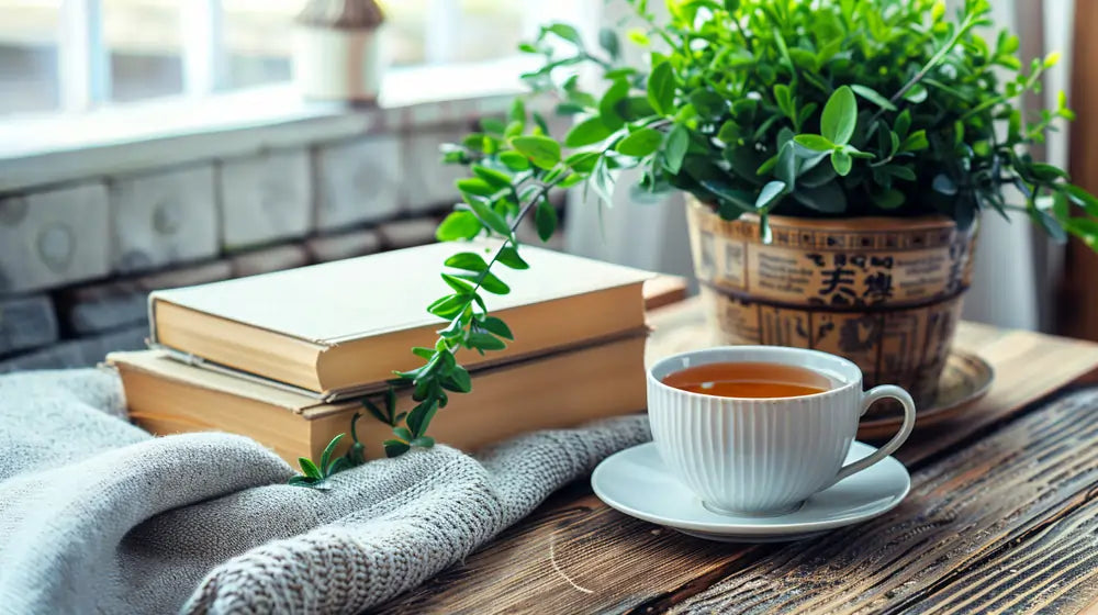 soothing herbal tea in comfortable environment