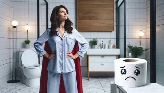 woman hero cape sad toilet paper face